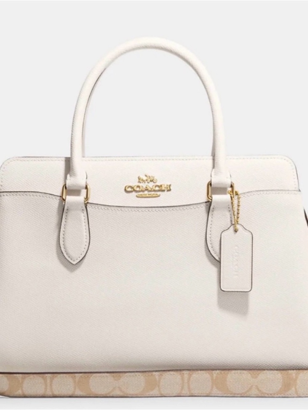 Coach Darcie Carry-all White Leather Satchel with Signature Canvas Accent